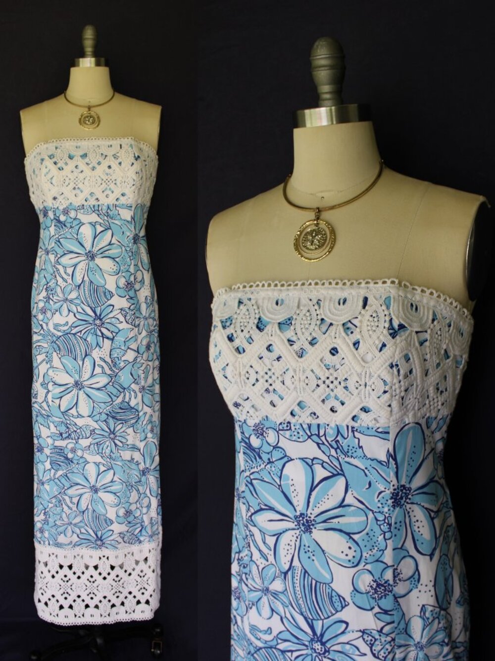 LILLY PULITZER Garcelle vtg 50th Jubilee Coronado Crab crochet LACE Maxi Dress 4
